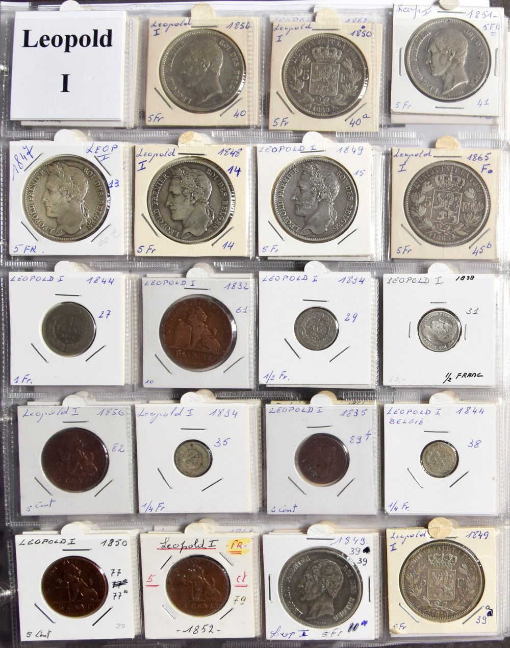 MUNTEN: België, samenstelling Leopold I, Leopold II en Albert II, met betere exemplaren, nettogewicht zilver 930gr. 