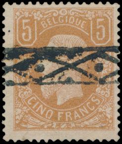 No 37A '5 Fr light brown' with coil stamp, tear at bottom- nice album piece, ntz.