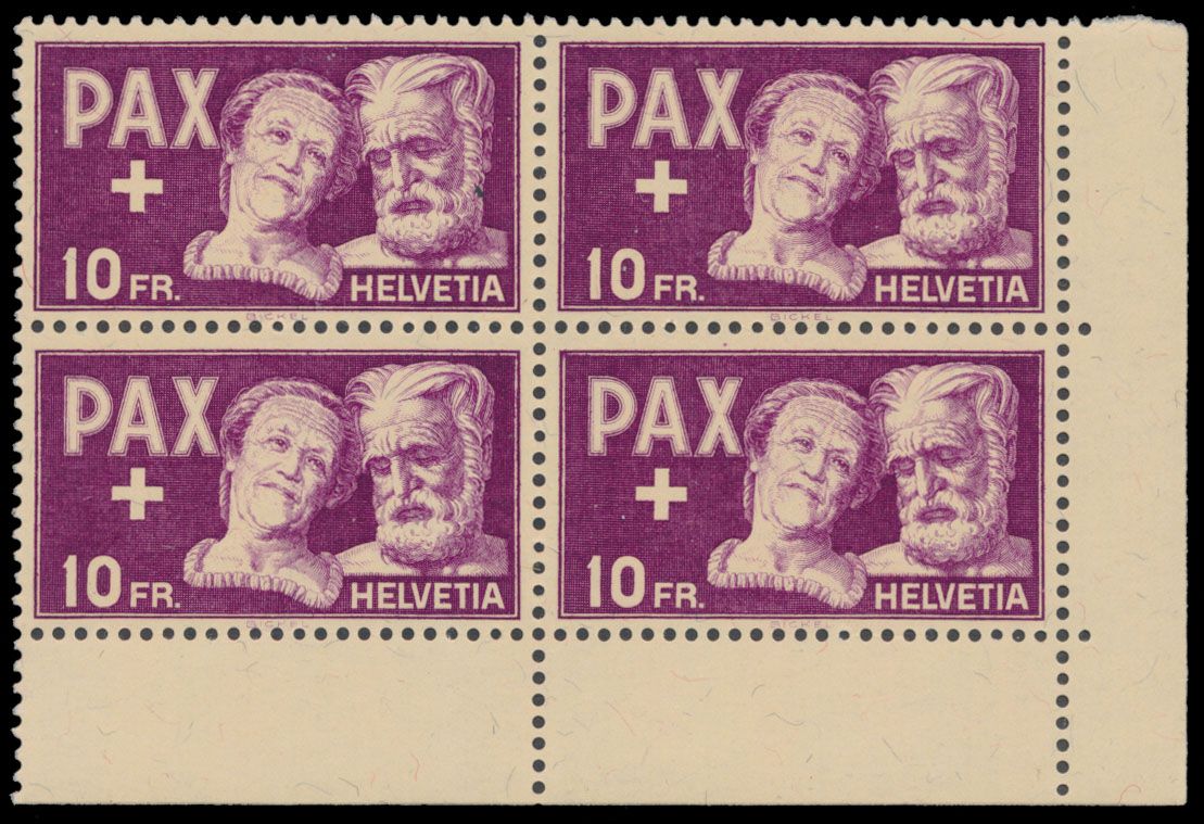 Nr. 405/17 'PAX 1945' (Viererblocks) ganze Sätze mit Bogenecken, zm (Yv € ++2.000)