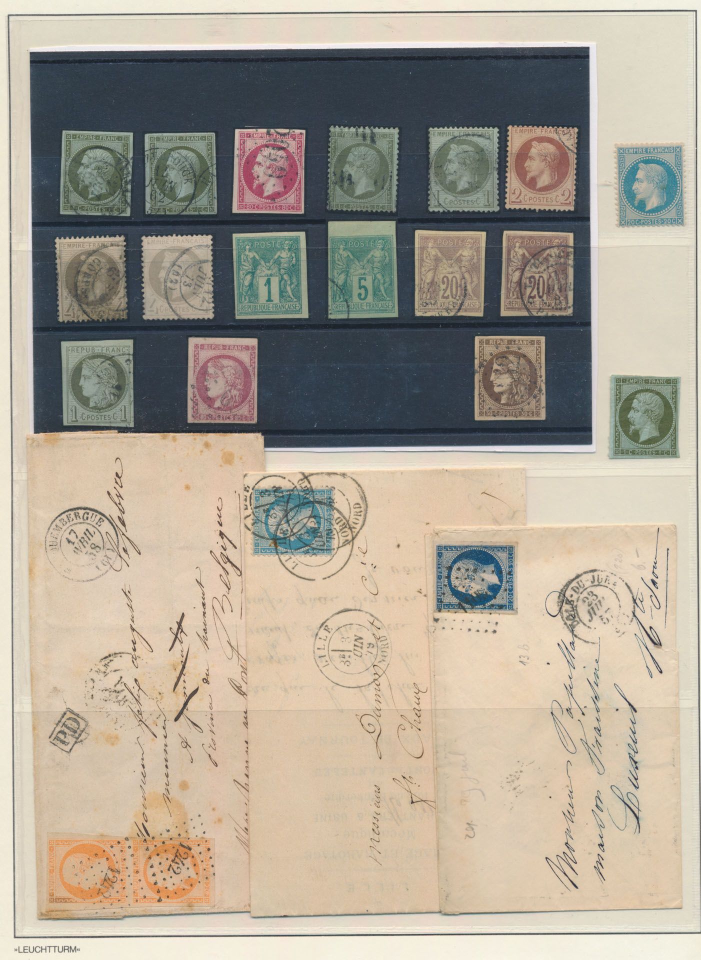 1854/1879, mooie samenstelling klassiek met o.a. N° 11*, 29-IIa* Bordeaux 1c, 30c en 80c, type Sage Colonies en + brieven, zm/m/ntz.