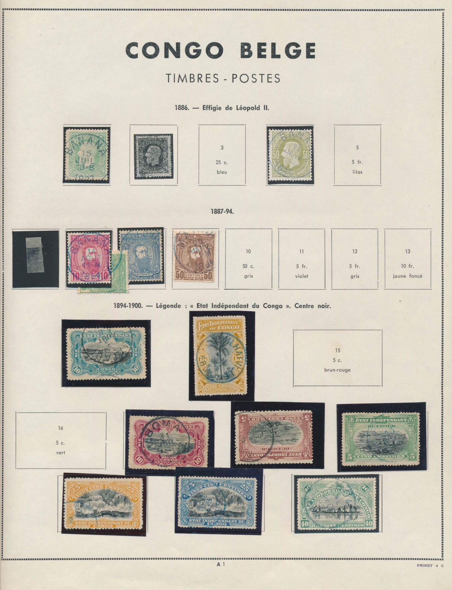 1886/1962, collection of Belgian Congo, Rep Congo and Ruanda Urundi used stamps on Prinet album pages, several nice cancellations, vf/f/to be checked