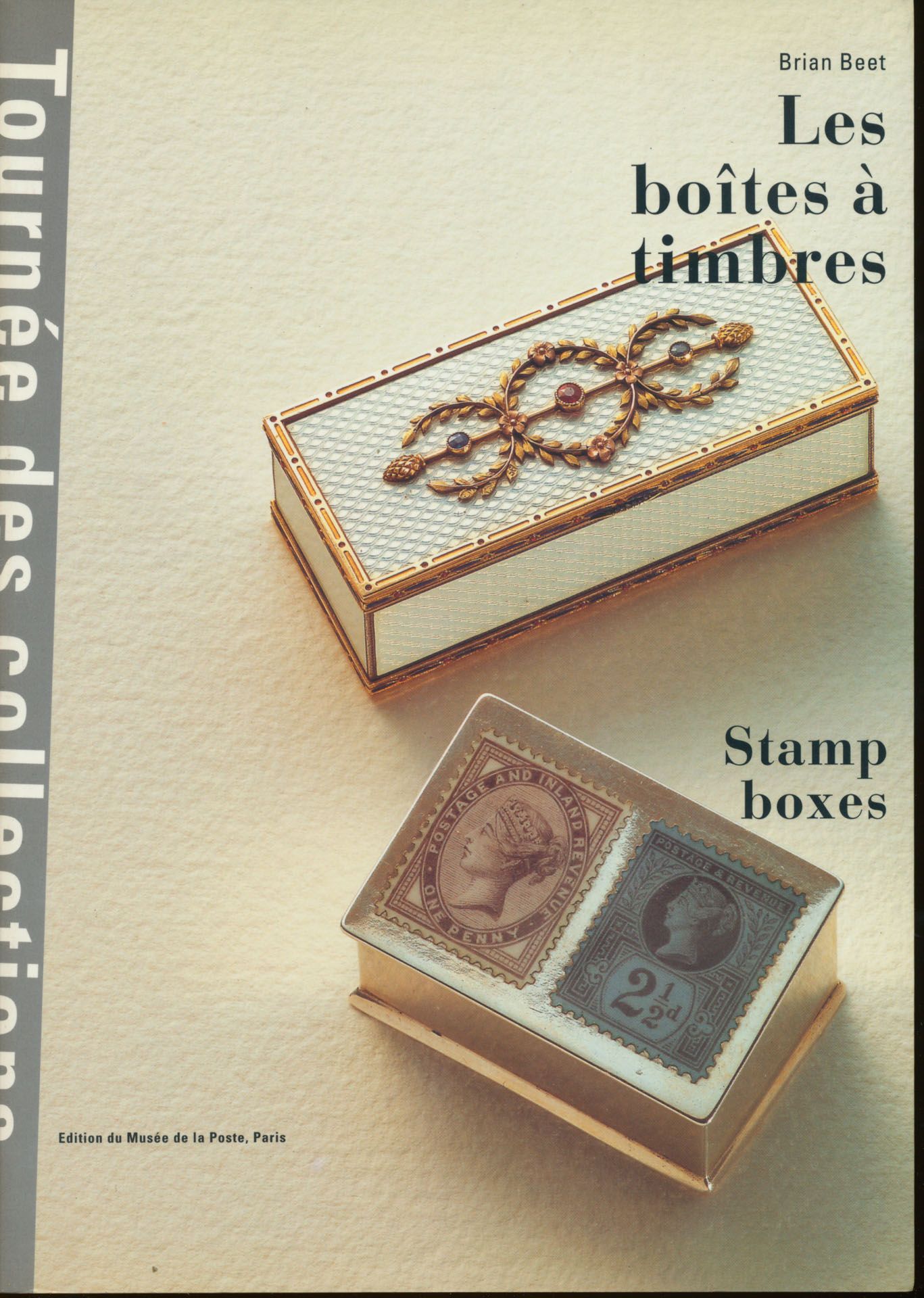 Les boîtes à timbres, stamp boxes (in plastic); Brian Beet; Musée de la Poste, PAris; 1994; printed; glued; English/French; 118 pages; soft cover; very nice