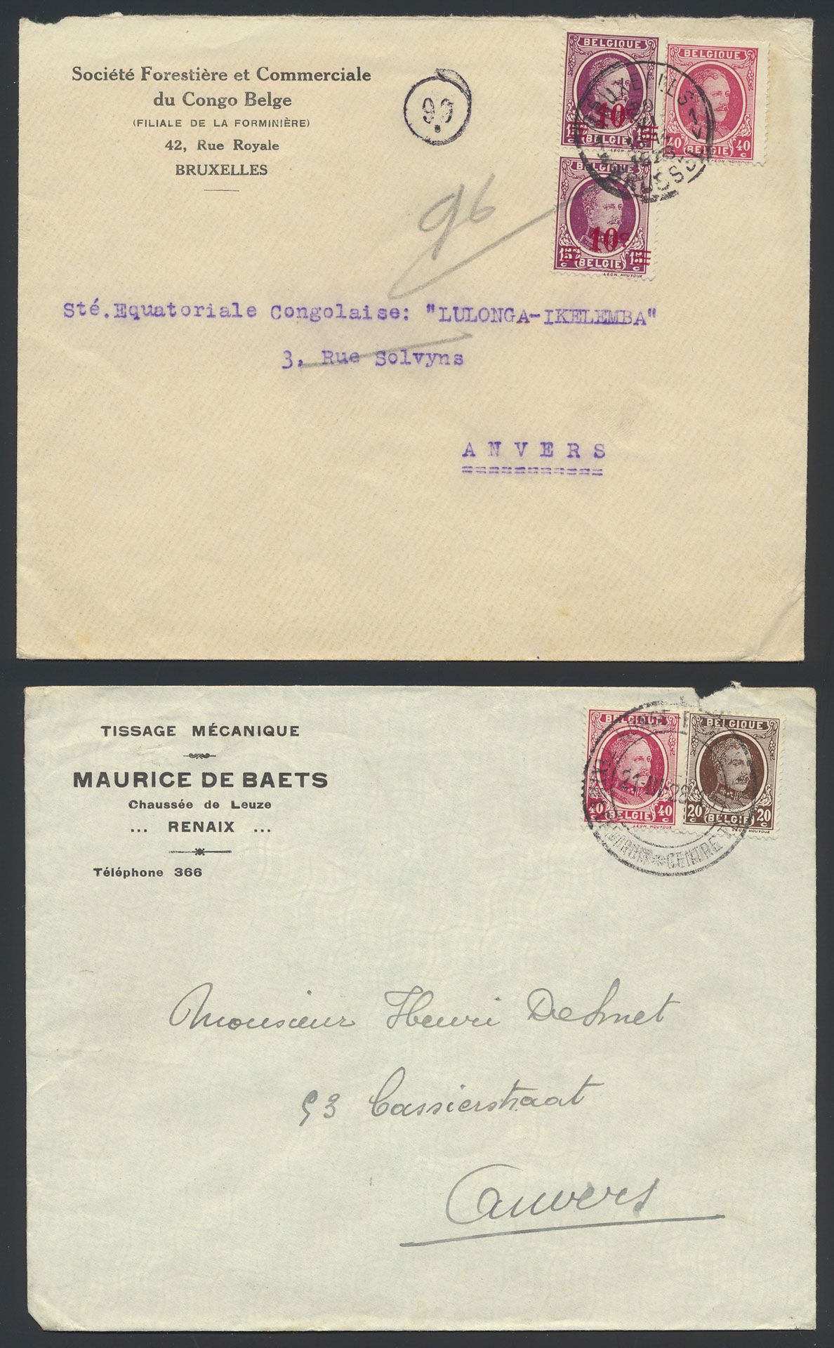 Lettres Houyoux 1923/1927 (36 ex.), affranchissement simple de 