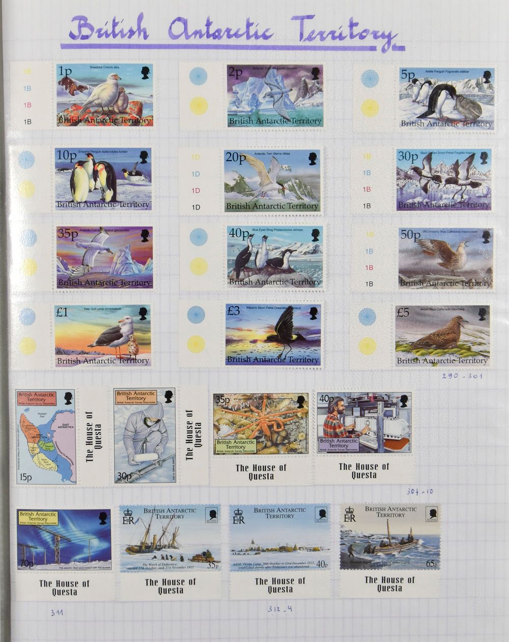 Collection dans un classeur de territoires des Amériques, y compris les Bahamas, les Malouines, la Guyane, le Territoire antarctique britannique, la Jamaïque, les îles Vierges, tb/m/àv.