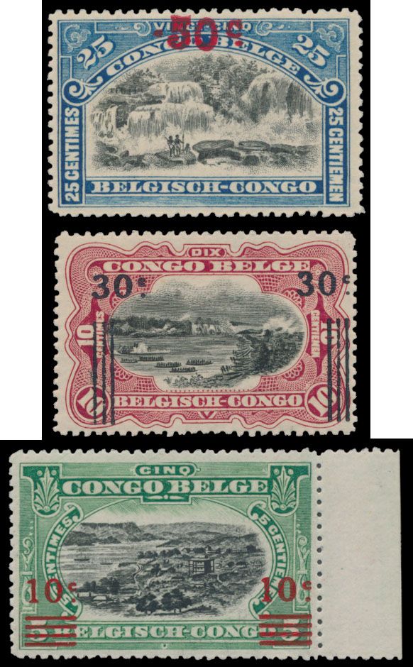 N° 86A, 89A and 90A, 3 values, error recuperation overprints on the 1915 issue, vf (OBP €435)