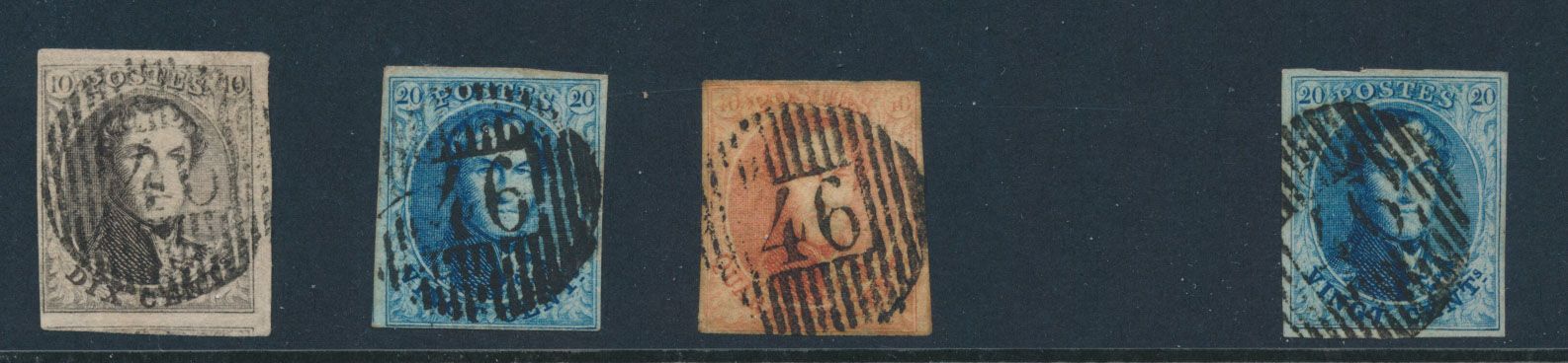 Paliseul, gestempelt D.46, mit Nr. 6, 7, 8 und 11, alle vollrandig außer Nr. 8. (leicht berührt), zm/ntz (COBA €170)
