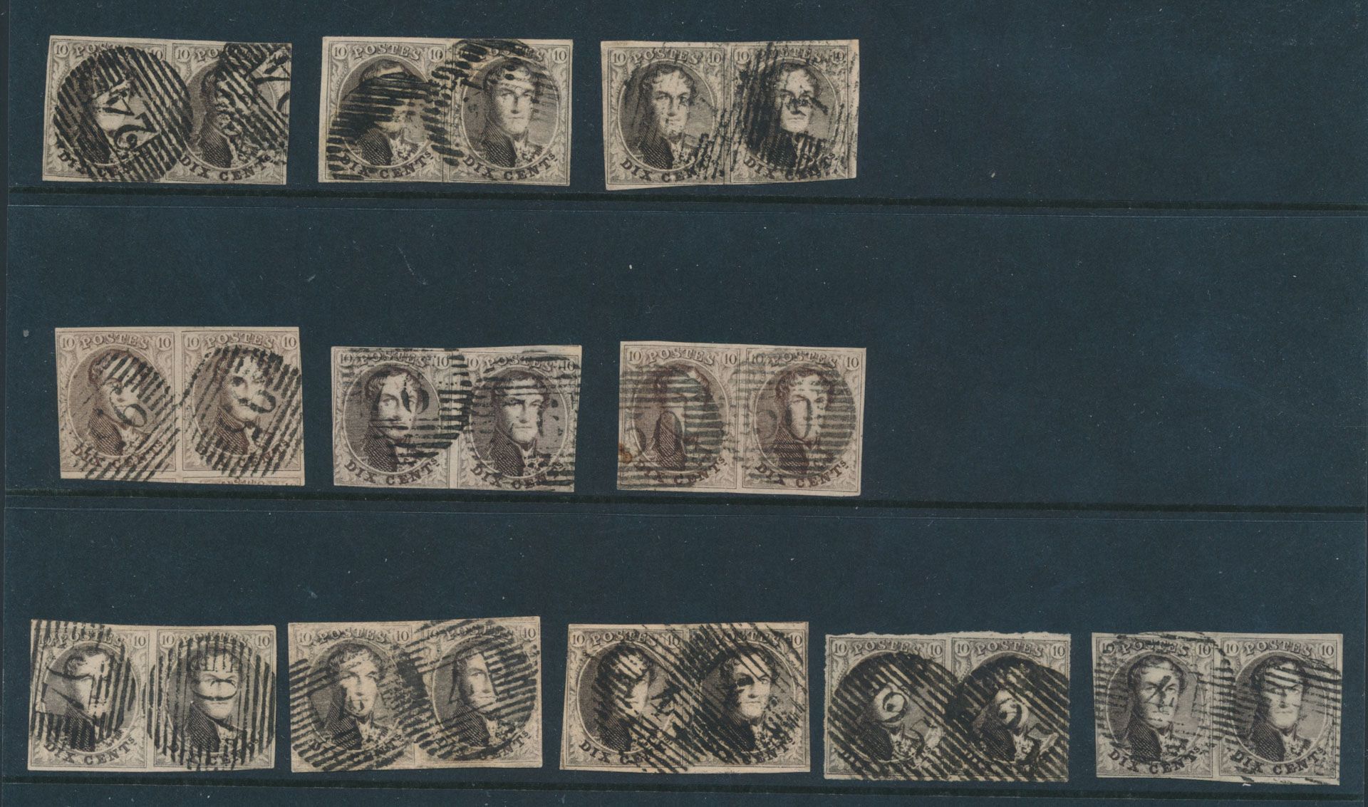 Nos 6 (8 paires) et 10A (3 paires), certains avec une utilisation mineure, beau matériel de planchage, tb