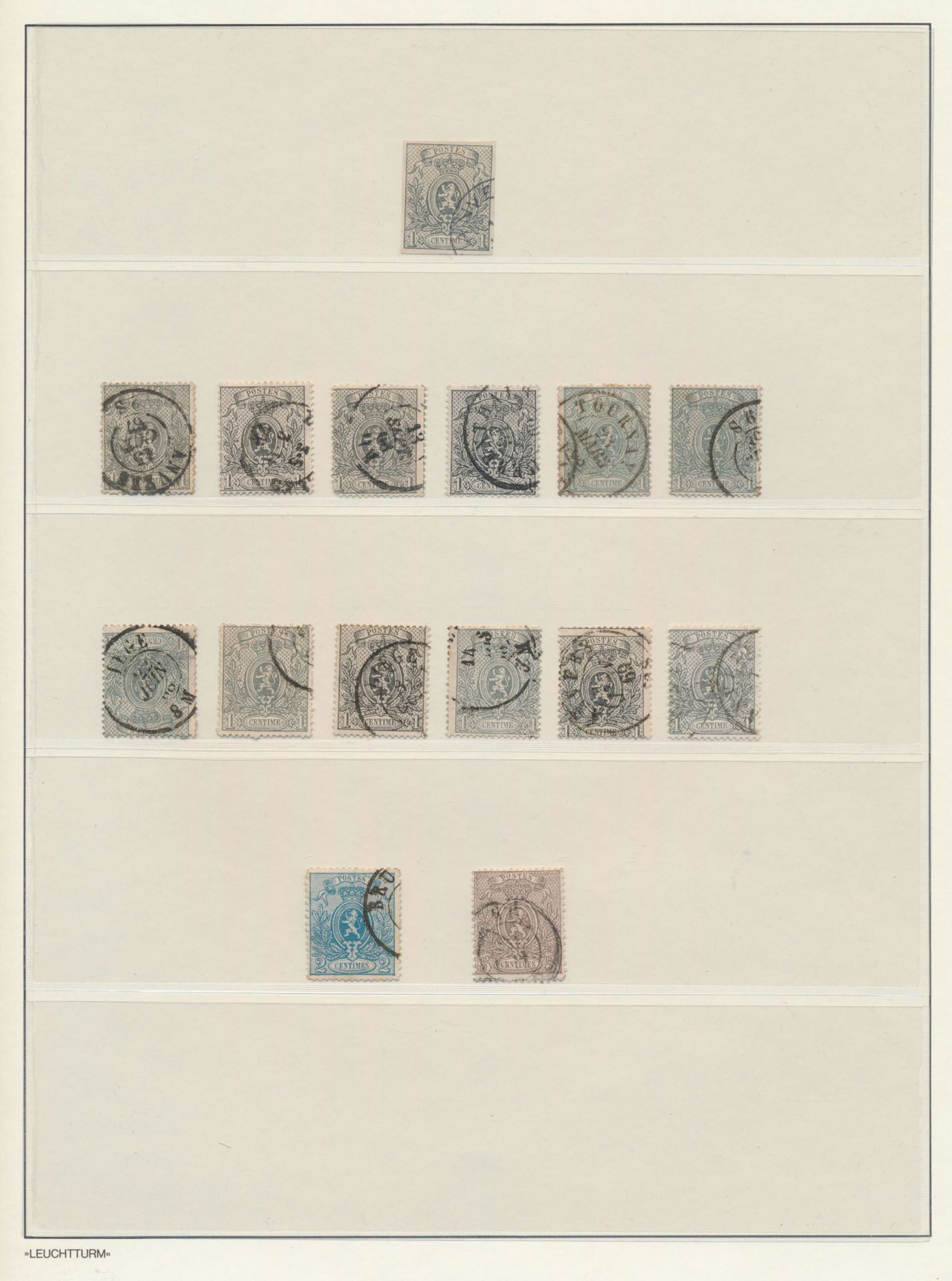 Nos 22, 23/25 Composition 15 timbres avec diverses dentelures, cachets et nuances de couleur, zm/m/ntz.