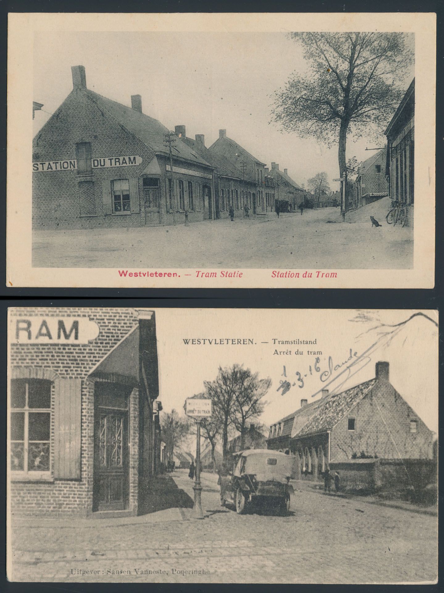 Provincie West-Vlaanderen, Westvleteren, 2 prachtige zichten op de tramstatie (2 stuks)
