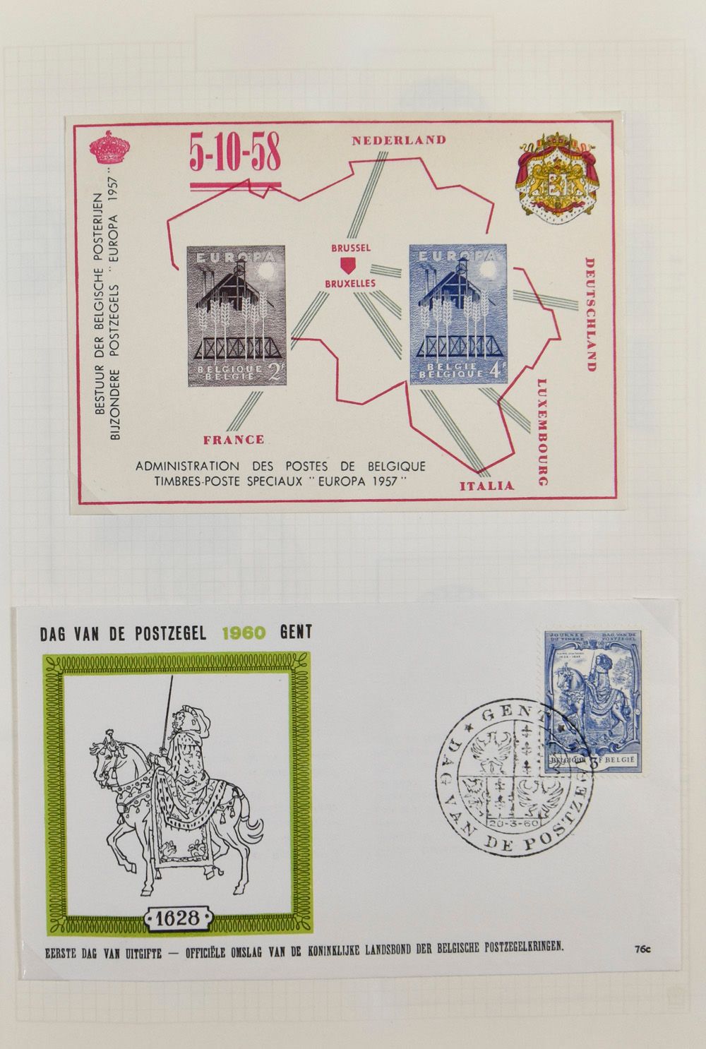 1958/1982 Verzameling FDC's, HK, enkele blokken in 2 Lindner albums, zm/m