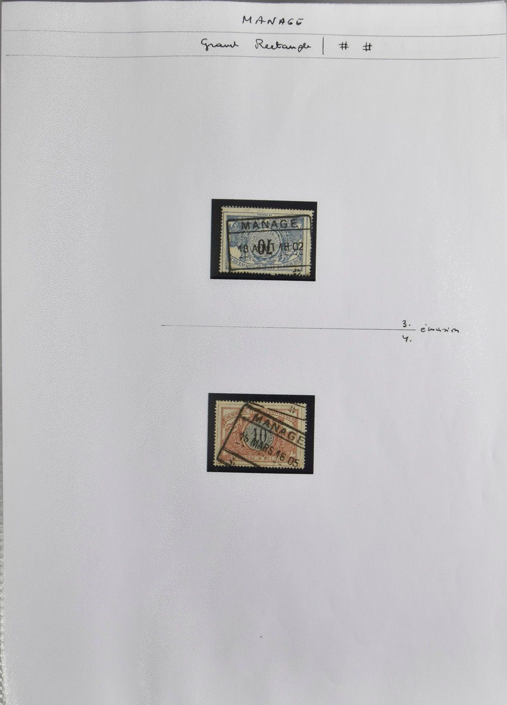 1881/1963 Manage-Wavre and Manage-Pieton lines, collection on sheets in ring classur, 101 cancellations including 25 on fragments/documents, vf/f/to be checked