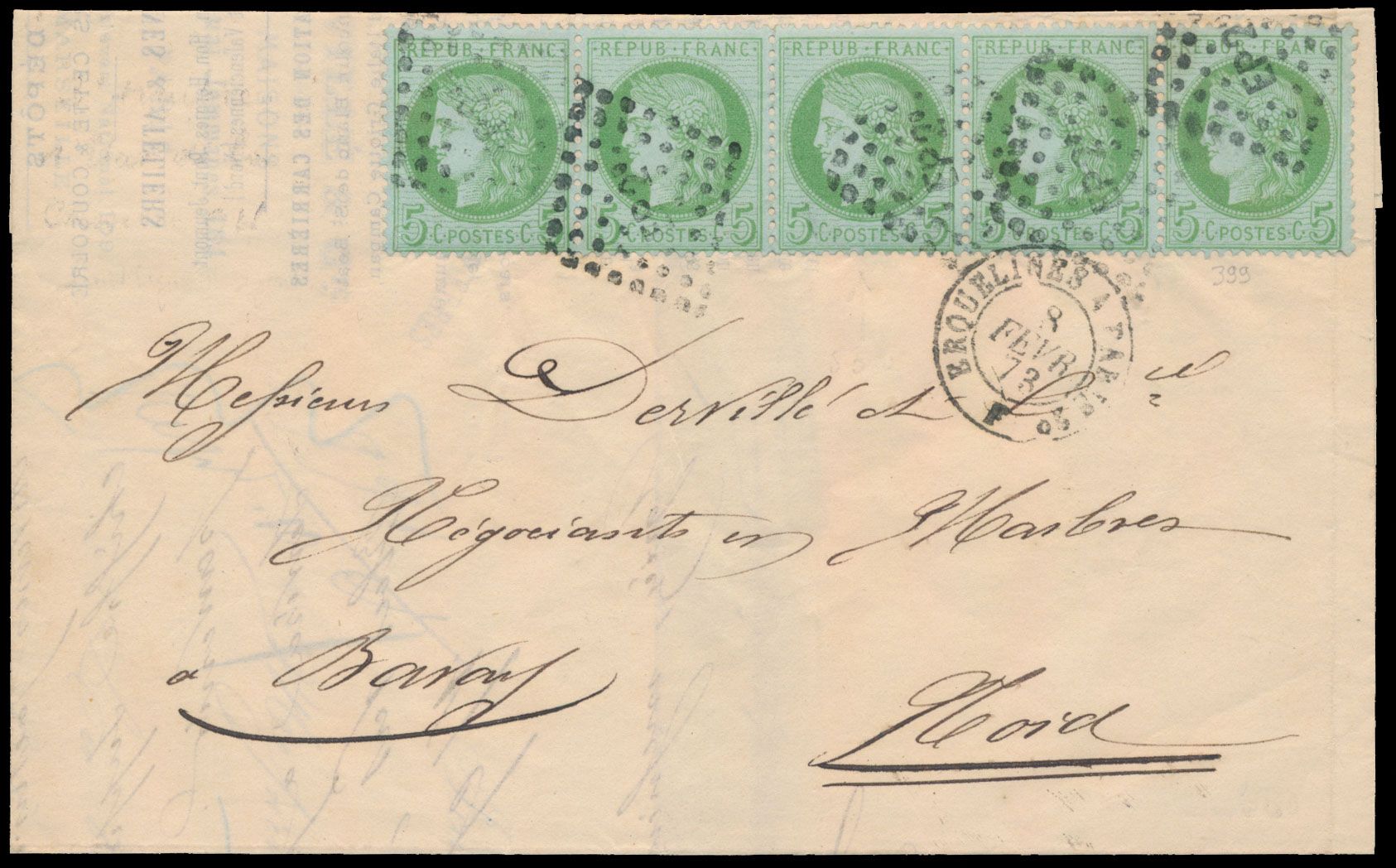 1873.8.2 Brief van Erquellines naar Bavay met frankering n° 53 