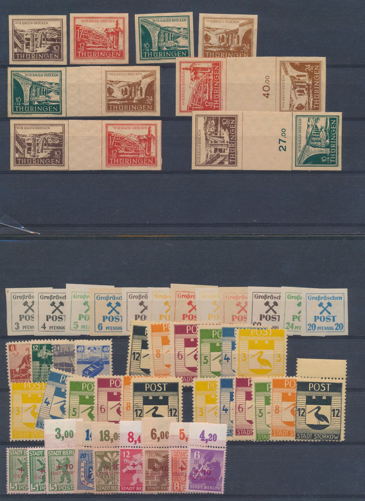 Grand nombre de timbres sur cartes, principalement de 1945, y compris de nombreuses zones, tb/b/àv.