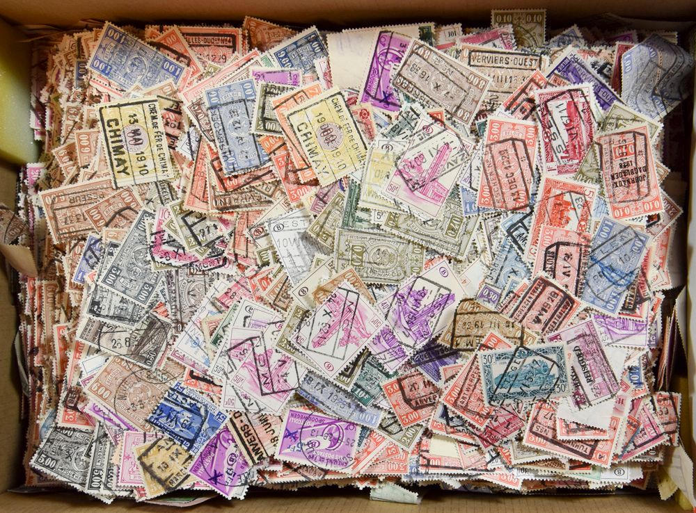 Thousands of stamps with nice diversity of cancellations in shoe box, vf/f 