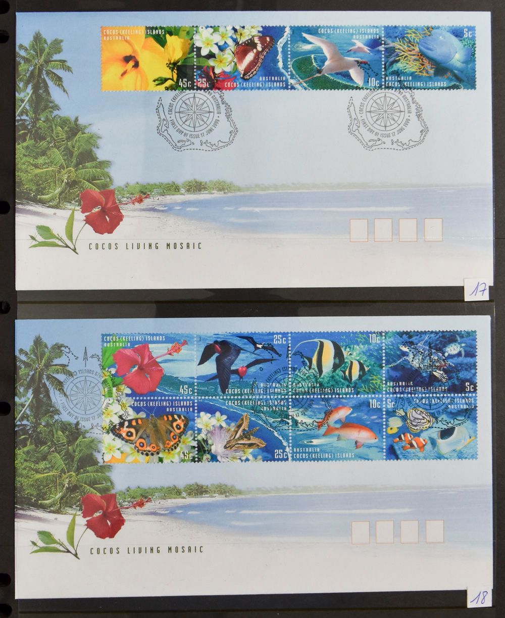 1980/2001, zeer mooie verzameling FDC's, in 5 ringmappen, w.o. ook Cocos, Christmas Isl. en Austr. Antarctic, 346 FDC's, zm.