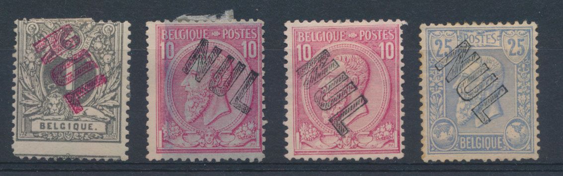 N° 43 *, 46 (*), 46 roze op wit (*) en 48 blauw op wit (*) met 
