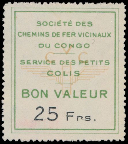 Chemins de fer CVC, 6 timbres sans gomme de la série #2 (selon la classification Herreweghe, voir bulletin Congolatres #7, 