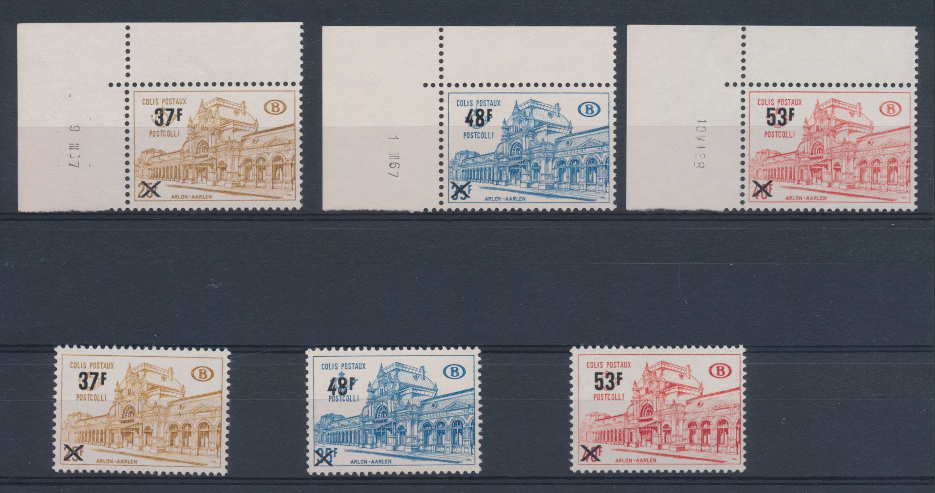 TR 404/406, 2x de reeks waarvan 1x met hoekbladboord en drukdatum, zm (OBP €130)