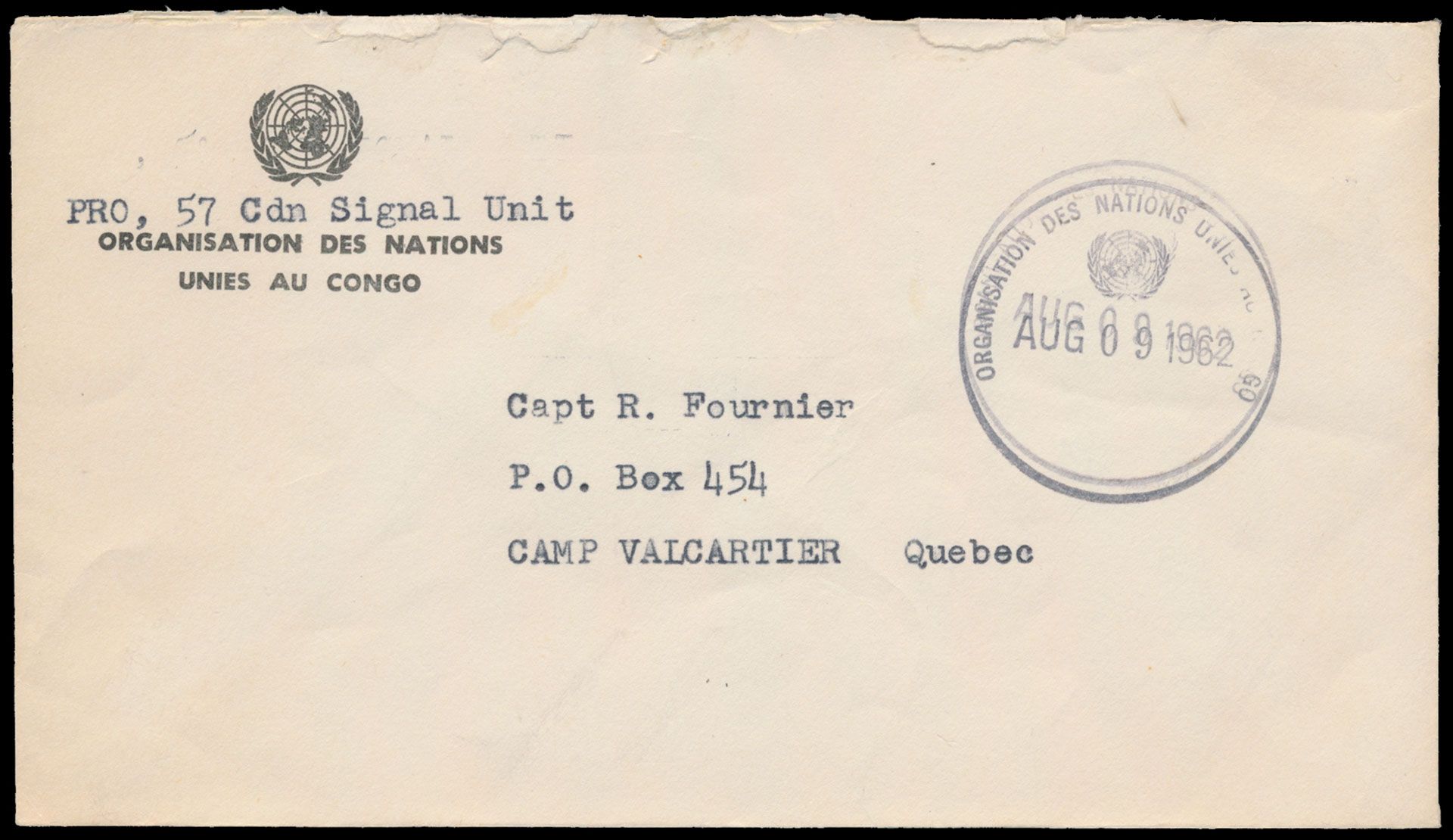 1962, ONUC cover sent from Canadian Contingent in Congo, 