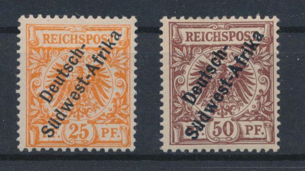 N° I en II '1897, 25 en 50 Pf' zwaar scharnier, verder zeer mooi, keurstempels en attest (Mi € 560)