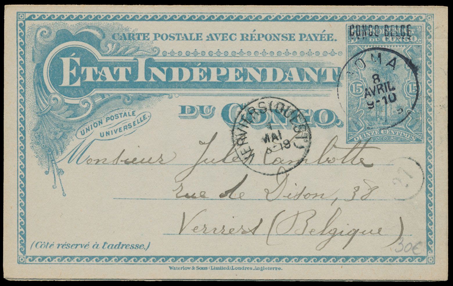 Postal stationery Stibbe 23 L1 (double), with doubled overprint 