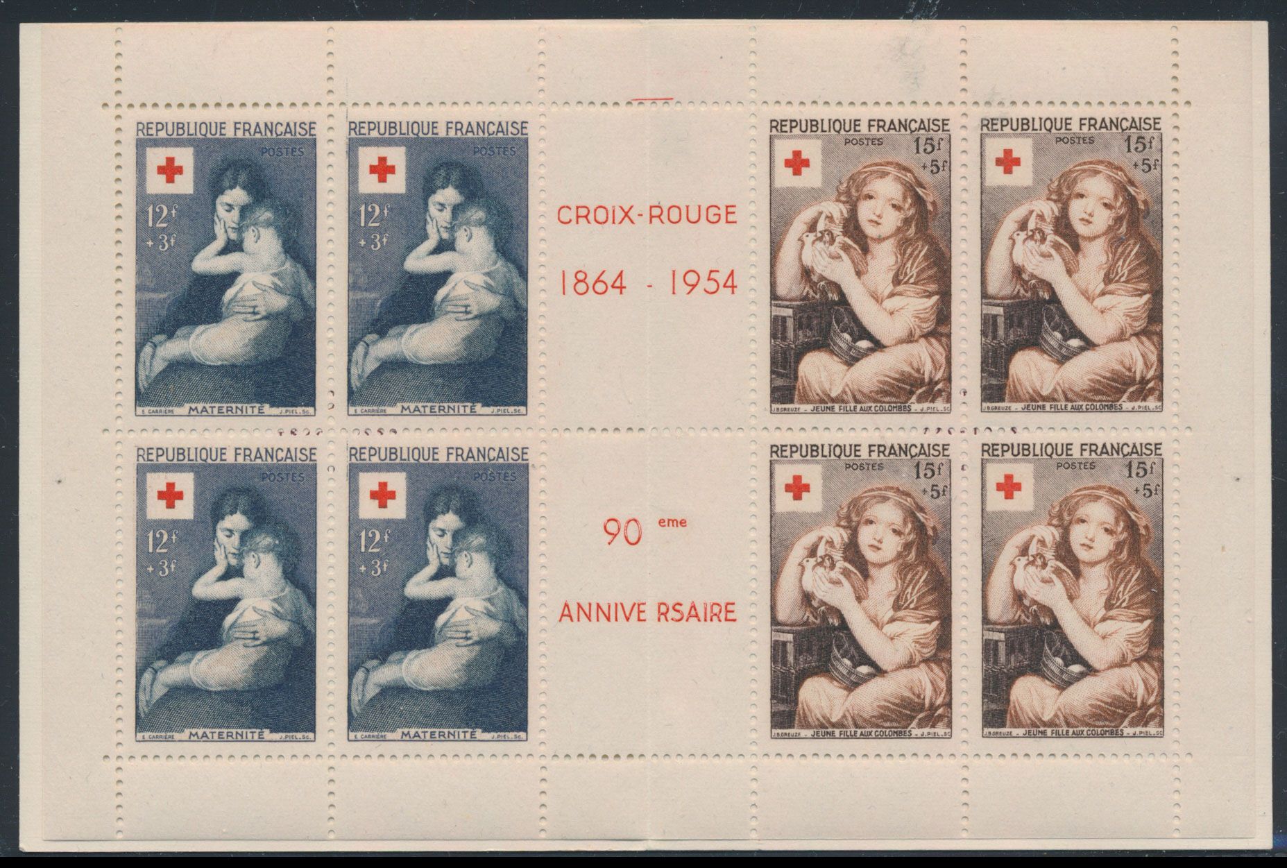 1954/1960 Accumulation 6 Red Cross booklets (C2003 with brown stain in cover) + 10x n° 1048, vf/f (Yv. €595)