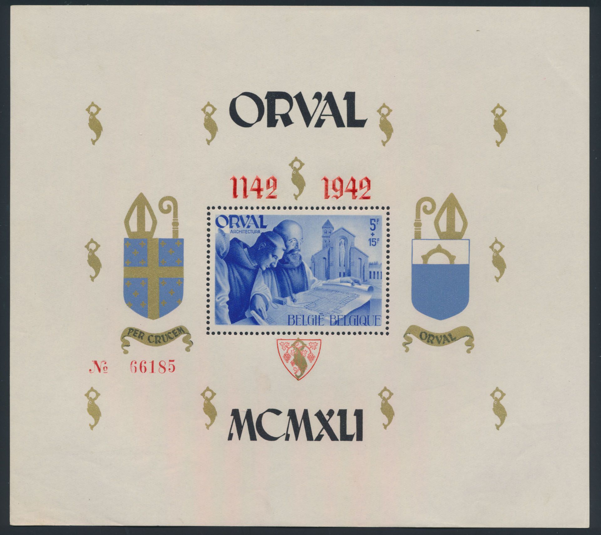BL 22-Cu, English numerals, perforated, numbered, red overprint, f (OBP ++€120)