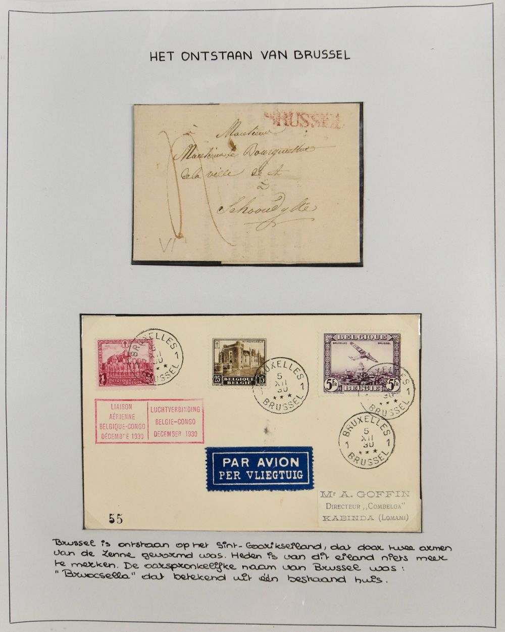 De geschiedenis van Brussel op tentoonstellingsbladen met zegels, brieven, PWST, voorlopers, zm/m