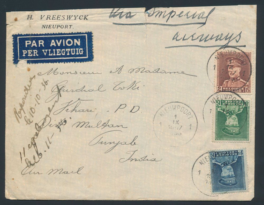 Nos 320, 321 and 323, on letter from Newport to Punjab (India), via 
