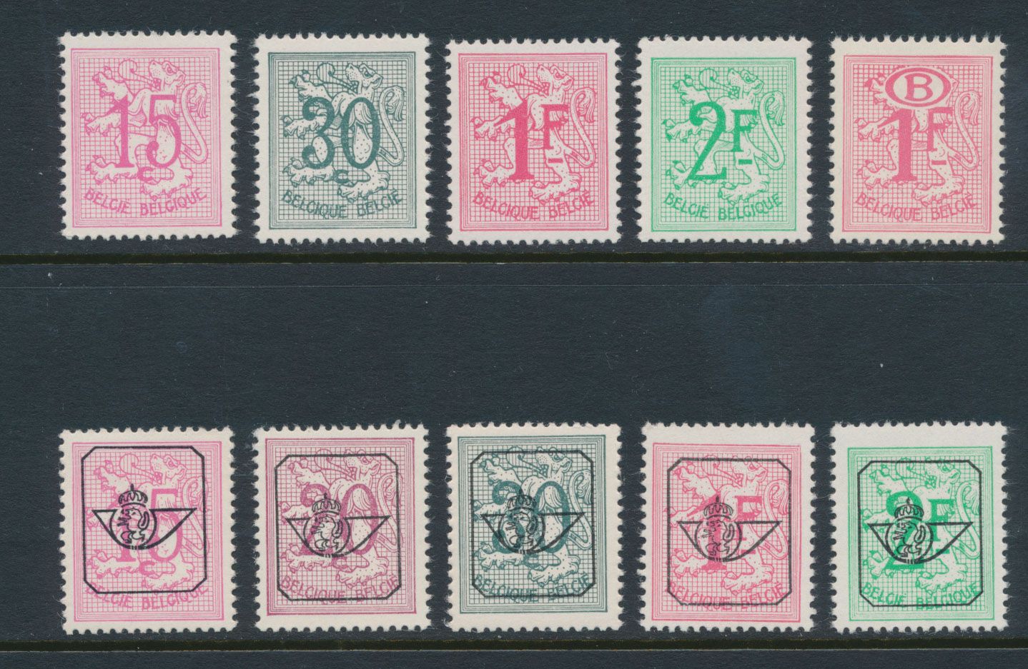 Volledige set van 10 zegels met '16 tanden', incl. dienst en preo's, zm (OBP € 447)