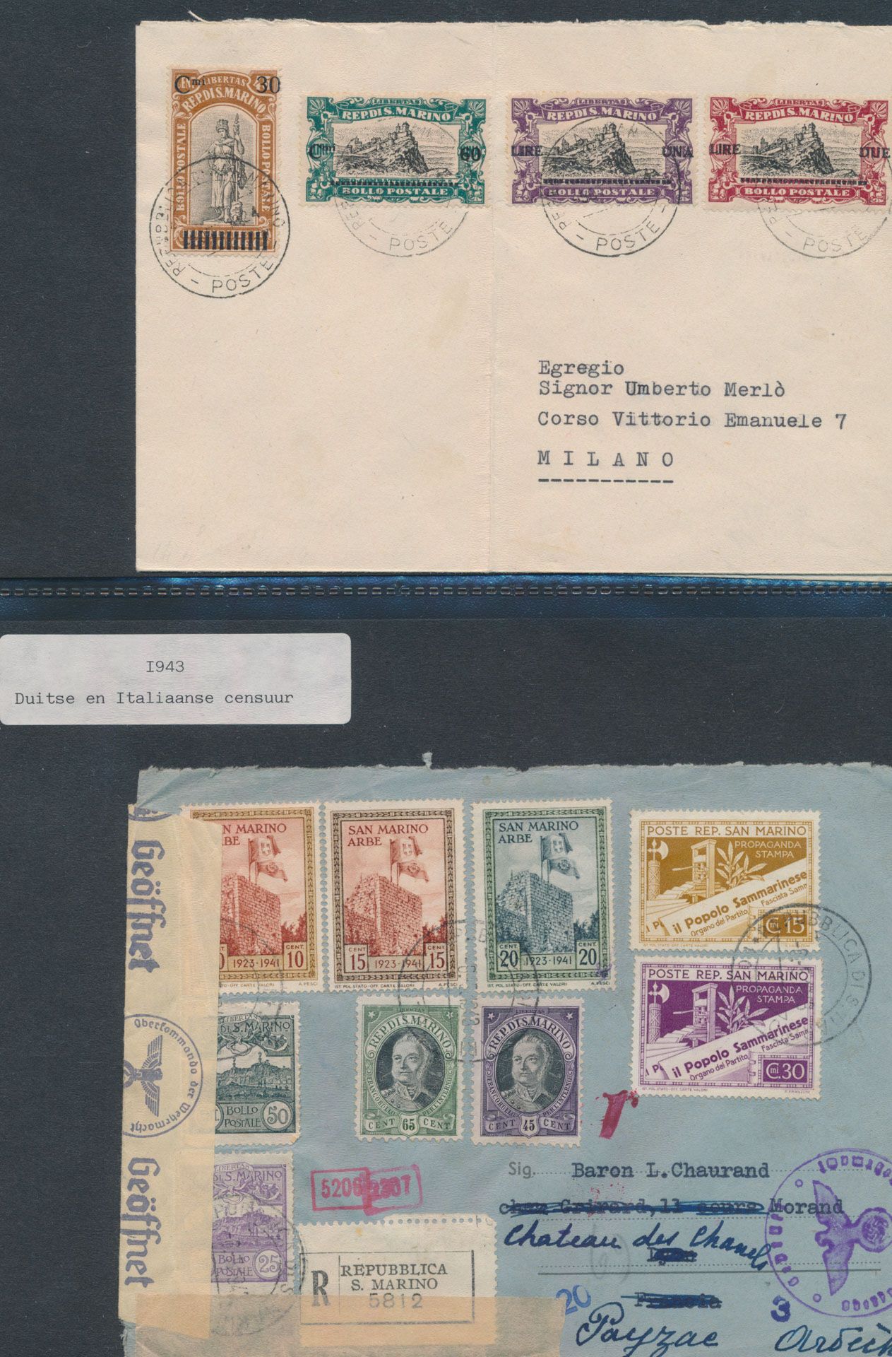 1877/modern, samenstelling poststukken met o.a. brief Italië met stempel 