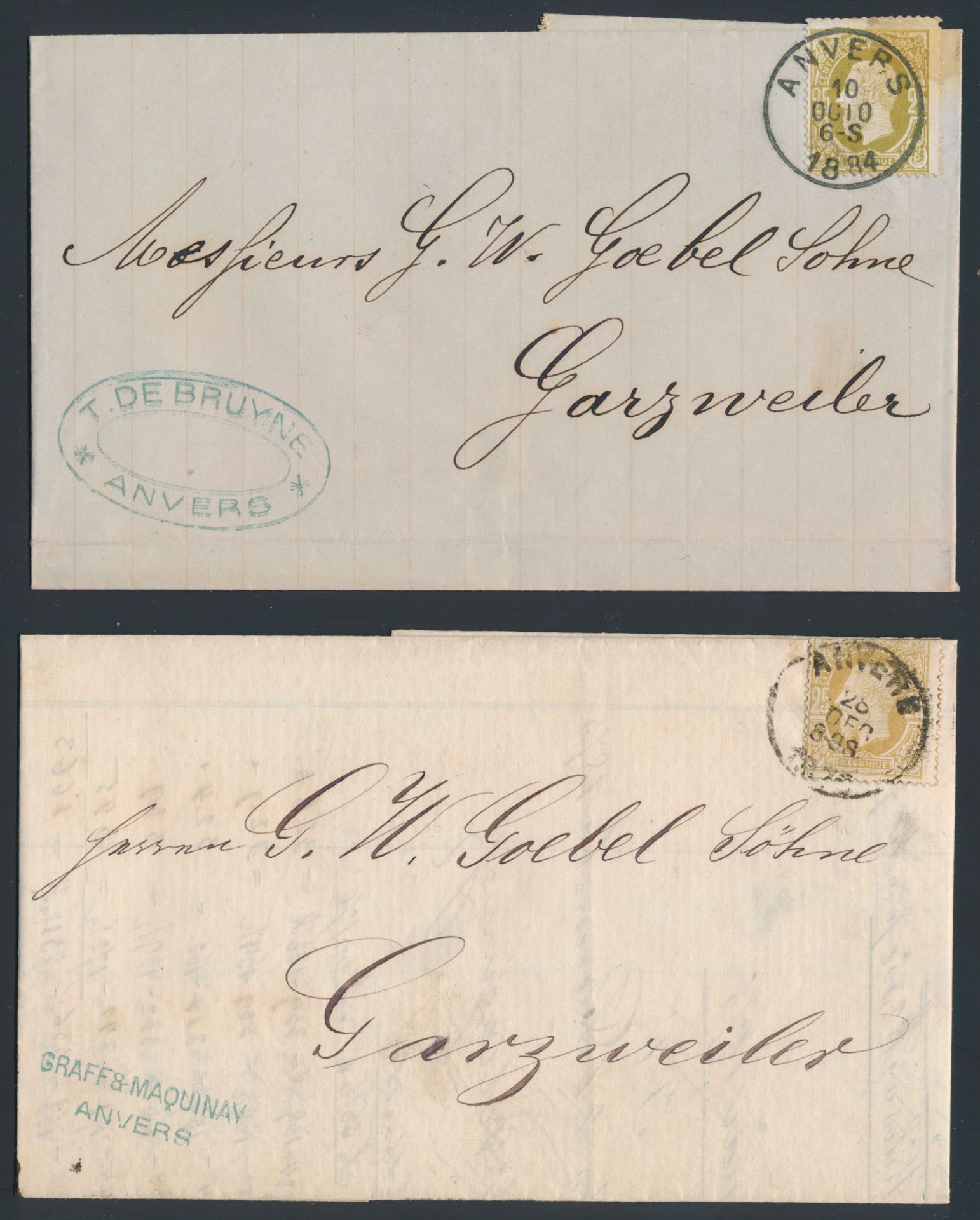 Kleine verzameling brieven, N° 30 (3x), 32 (6x), 46 (2 documenten) en 8 andere documenten w.o. luchtpostbrief van Belgische Zuidpoolexpeditie (M. Durant), zm
