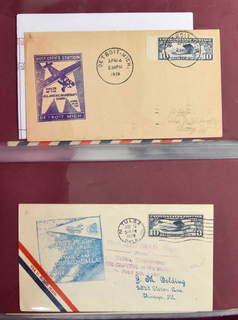 1928/1965, verzameling 50 omslagen van speciale vluchten, in ringband, zm.
