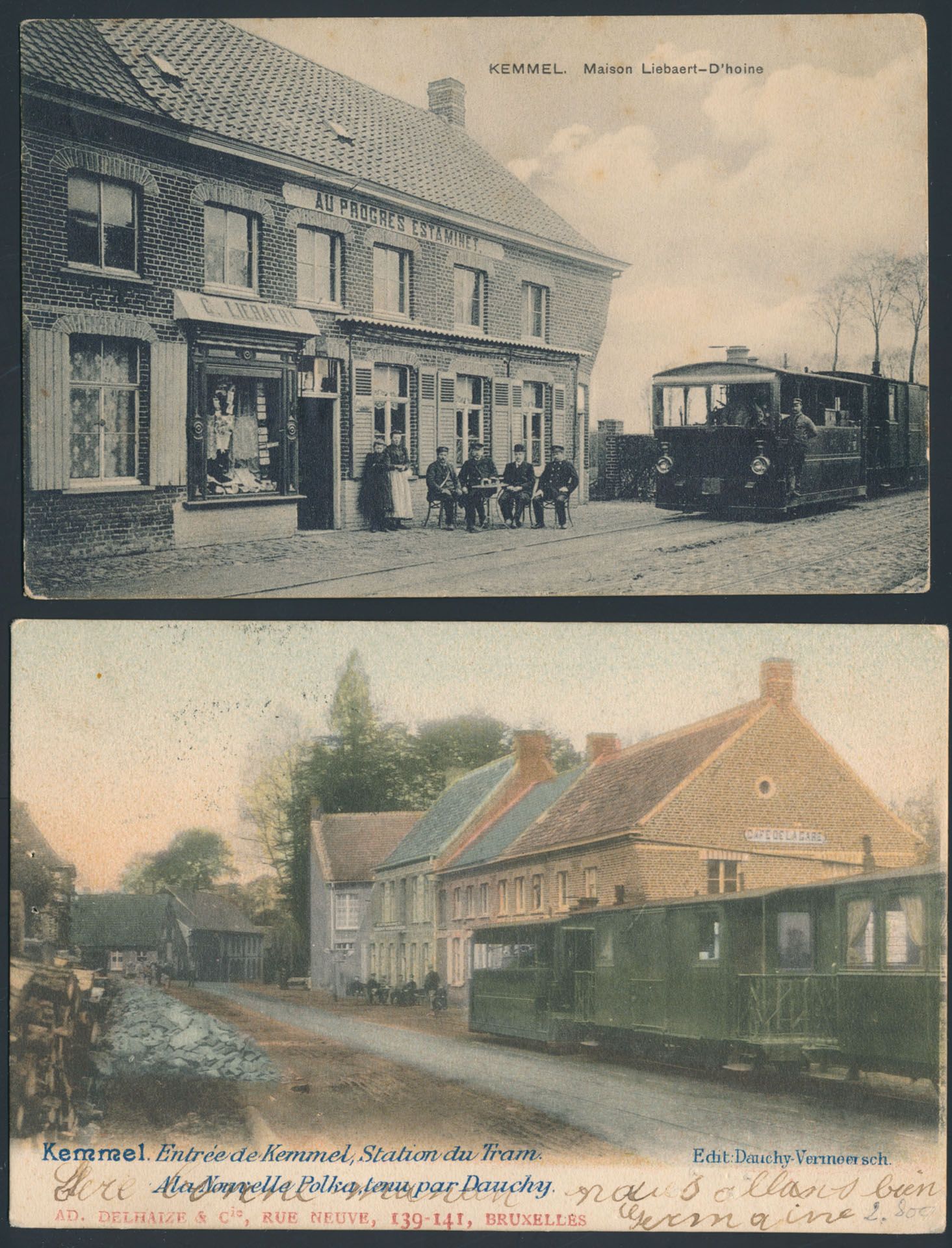 Provincie West-Vlaanderen, Kemmel, prachtige samenstelling w.o. tramhalte, vertrek, enz. (4 stuks)