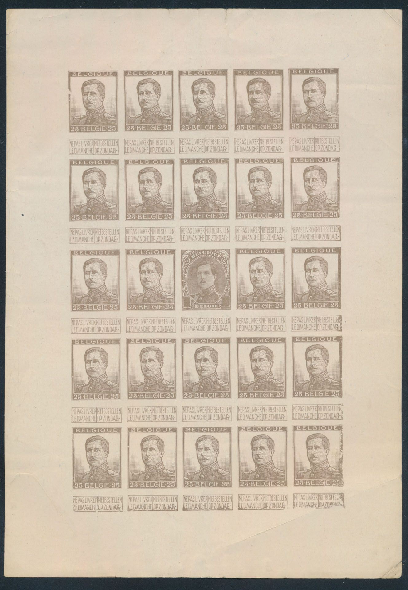 Fälschungen 5 verschiedene in Kleinbogen von 25, verschiedene Farben, mit Neudruck von 1914 Albert Ausgabe in der Mitte, zm/m/ntz.