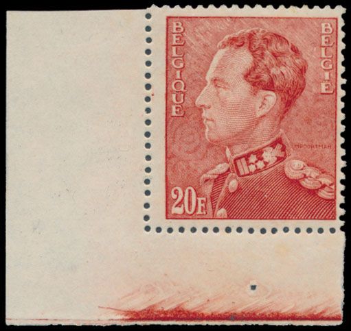 No 435 B '20 Fr vermillon' avec bord de feuille, belle couleur intense, tb (OBP€465)