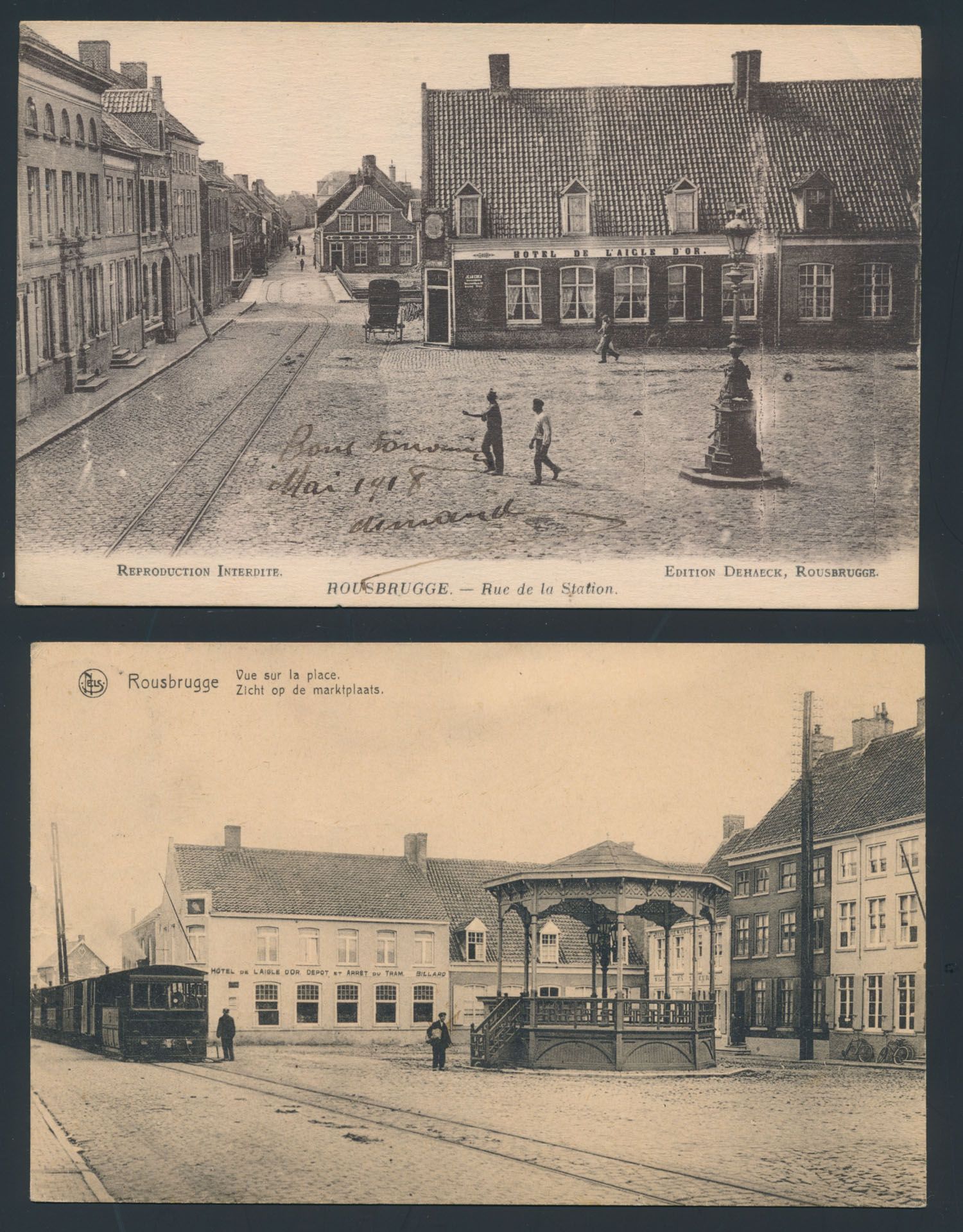 Provincie West-Vlaanderen, Roesbrugge, w.o. station en stoomtram (2 stuks)