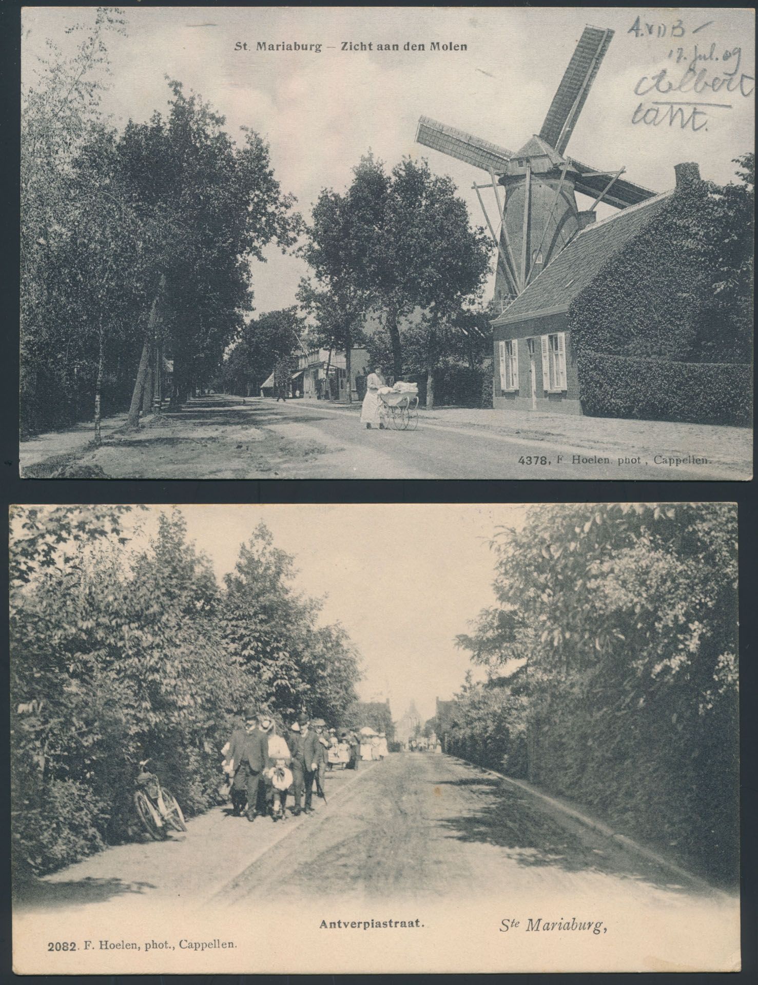 Sint Mariaburg, de molen, de Bist en Antverpiastraat, alle Hoelen (3 stuks)