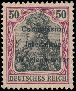 N° 17 '1920, 50 Pf grijslila en zwart' op lichtgeel papier, met opdruk 'Commission interallié Marienwerder' (met certificaat APS) zm (Mi € 450)