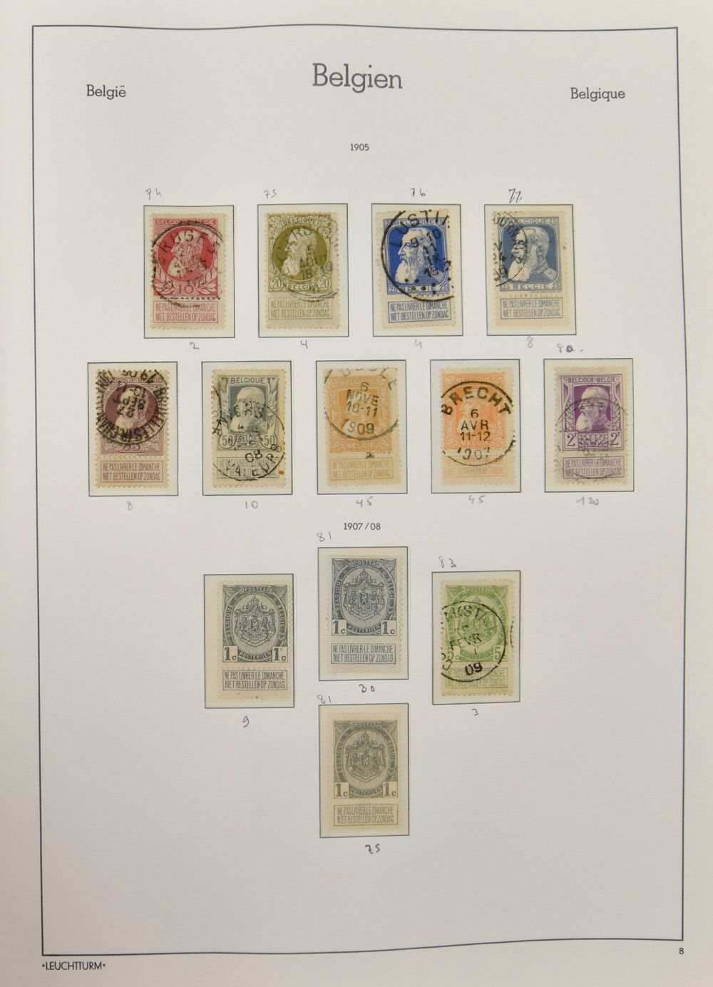 1851/1944 Verzameling in Leuchtturm album, klassiek in gemengde kwaliteit met extra blad met fragmenten, stempels, 1° Orval *, blokken *, Mercier *, Sanatorium *, Infanterie *, Grote Orval *, Kruis van Lotharingen *, Ridder *, zm/m/ntz