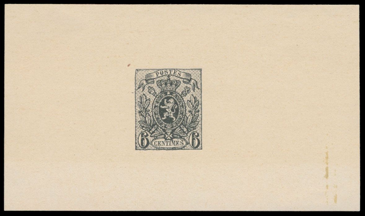 Stes 1375 '6c' voorziene doch niet uitgegeven waarde, op velletje licht chamois papier, in het zwart, zm/m.