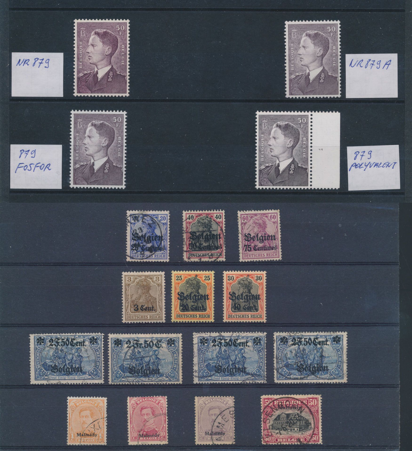 Vanaf oud tot recent, interessante samenstelling, w.o. BZ gestempeld, HK Finch, BK 28/43, laatste FDS sheets, HK Buzin, Belg. Congo BF 2**, + enkele voorlopers, zm/m/ntz.