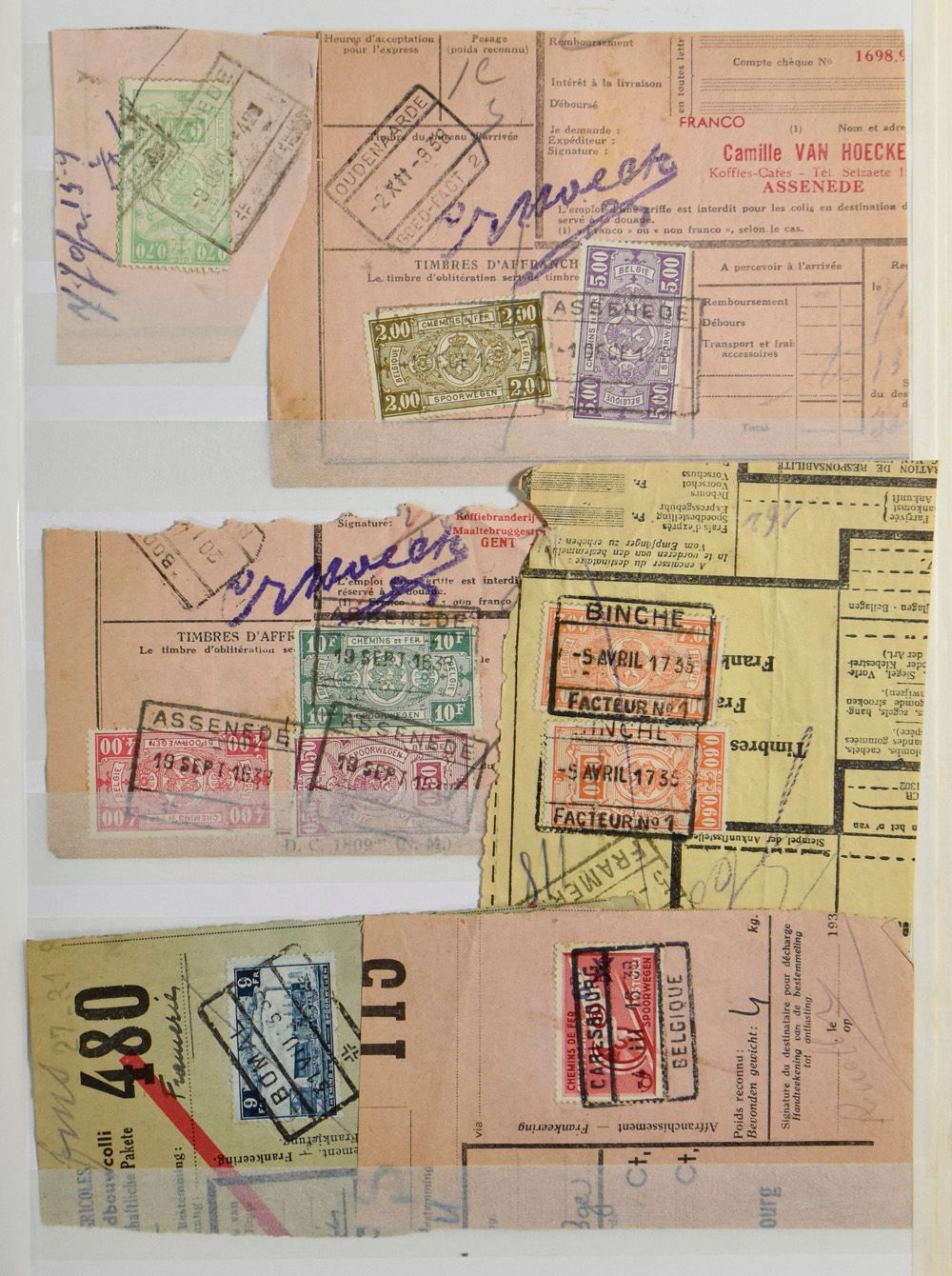 1930/1960 Collection 88 fragments of waybills, late use of station stamps 