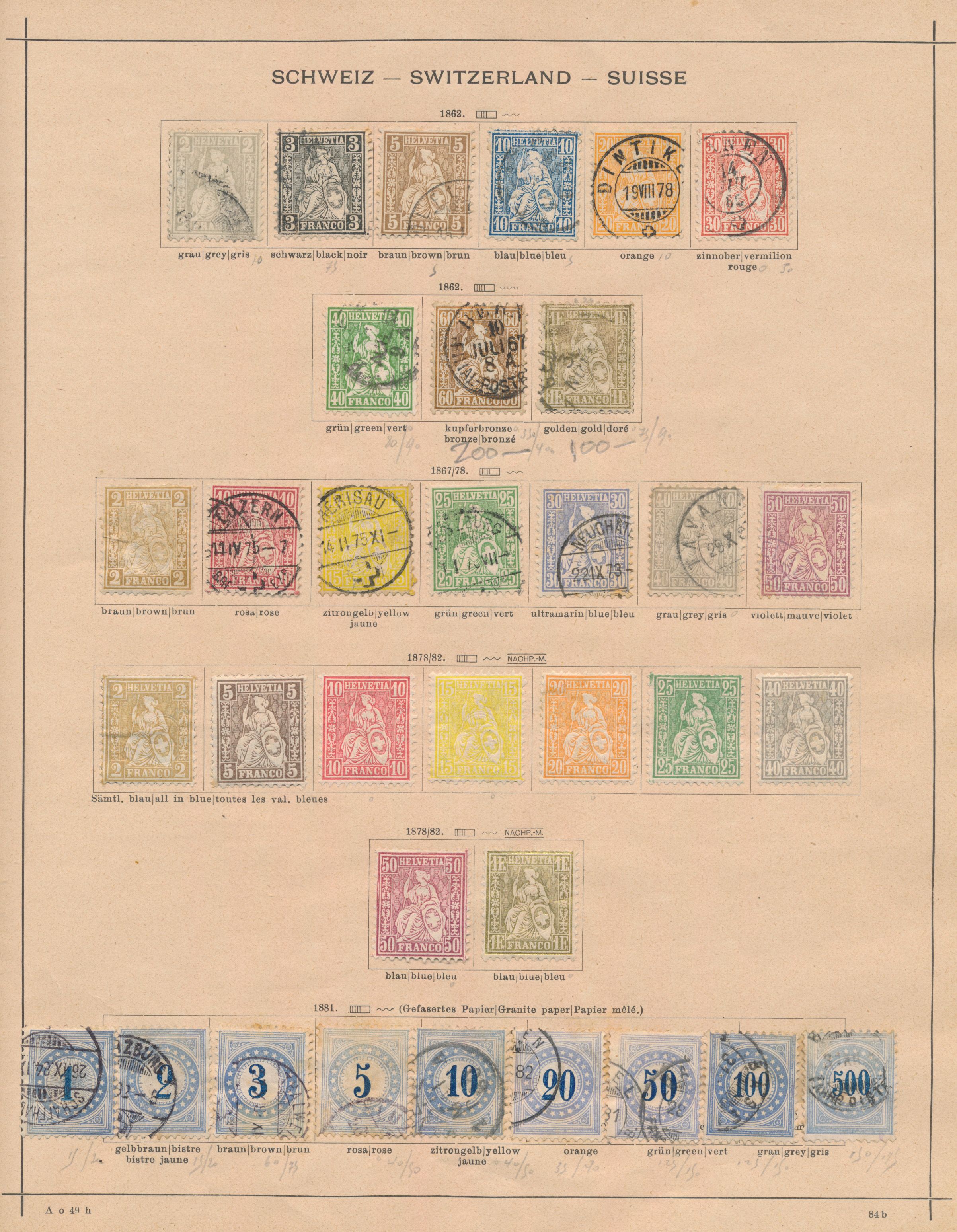 1862/1916 Verzameling op oude albumbladen vanaf Zittende Helvetia met betere zegels waarvan diverse vastgekleefd, zm/m/ntz 