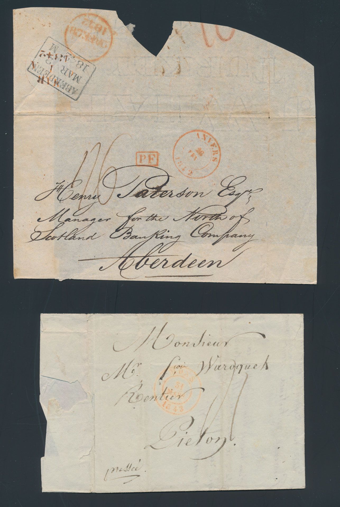 1808/1851, 40-tal voorlopers, met een mooie variëteit van porten, stempels en gemeenten (ook buitenland), zm/m
