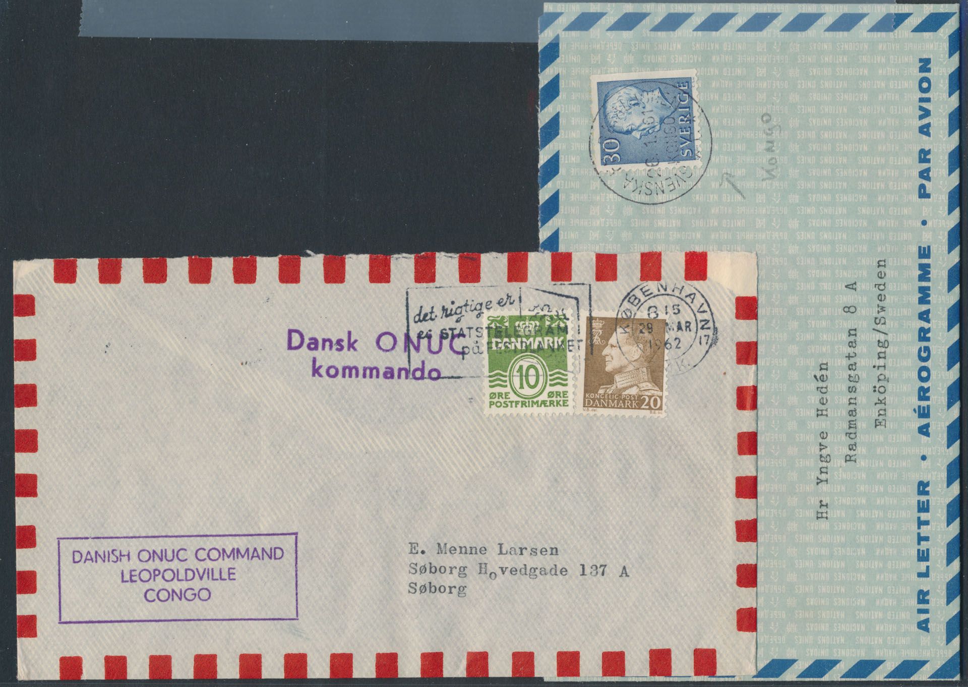 1961, 4 Militarbev of Swedish contingent in Congo - ONUC, all without reply label, vf