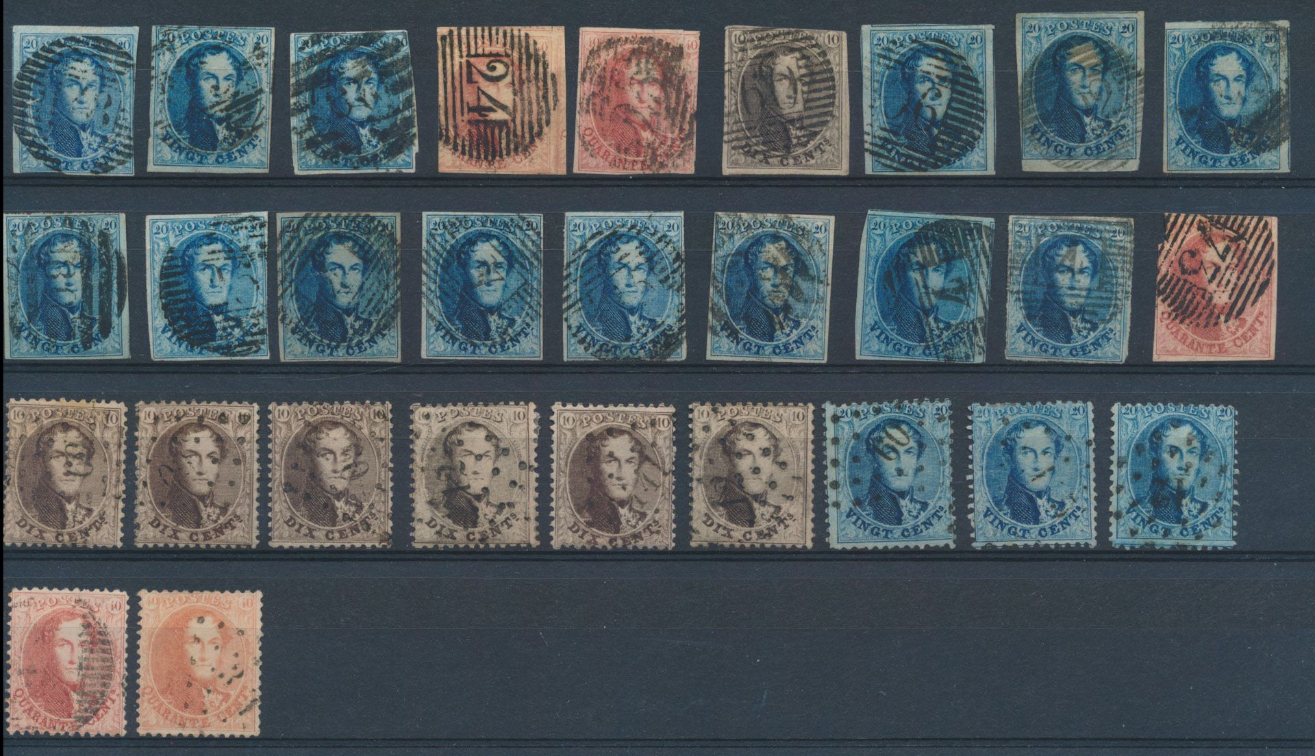 Vanaf 1849, interessant dubbelbestand waarbij veel beter materiaal, o.a. stempels, n° 37 gest. (mist 1 tand), reeksen, TX, Belgische gebieden, zm/m/ntz (Hoge cataloguswaarde)