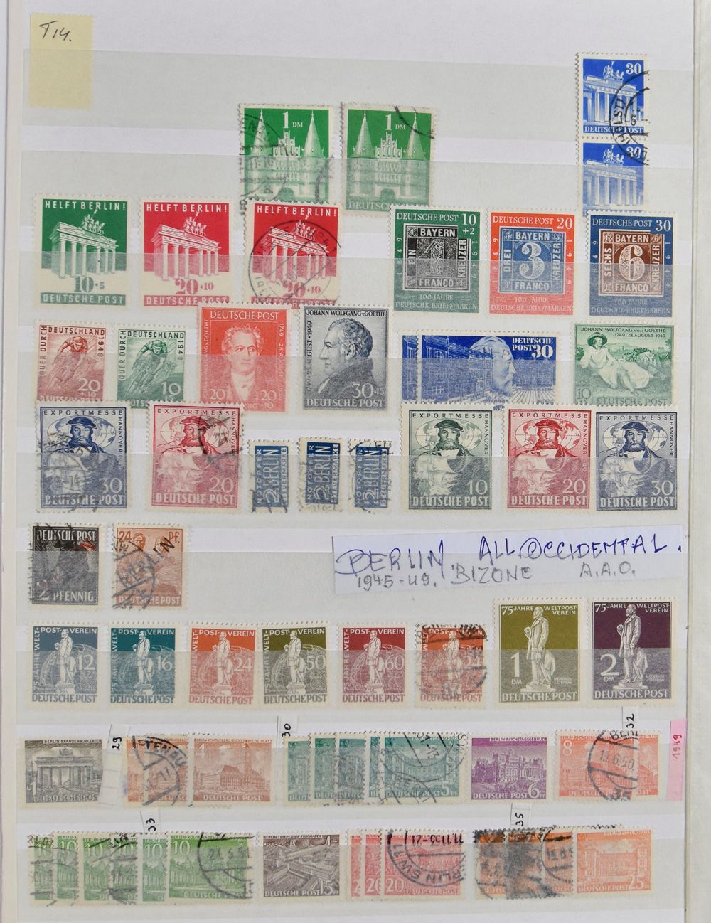 1945/1980 Collection de doubles dans 2 classeurs avec de meilleurs timbres dont UPU 1949 **, Berlin et Bund 1950 ** avec Heuss 1954 **, également Zone française, zm/m/ntz (Valeur catalogue élevée).