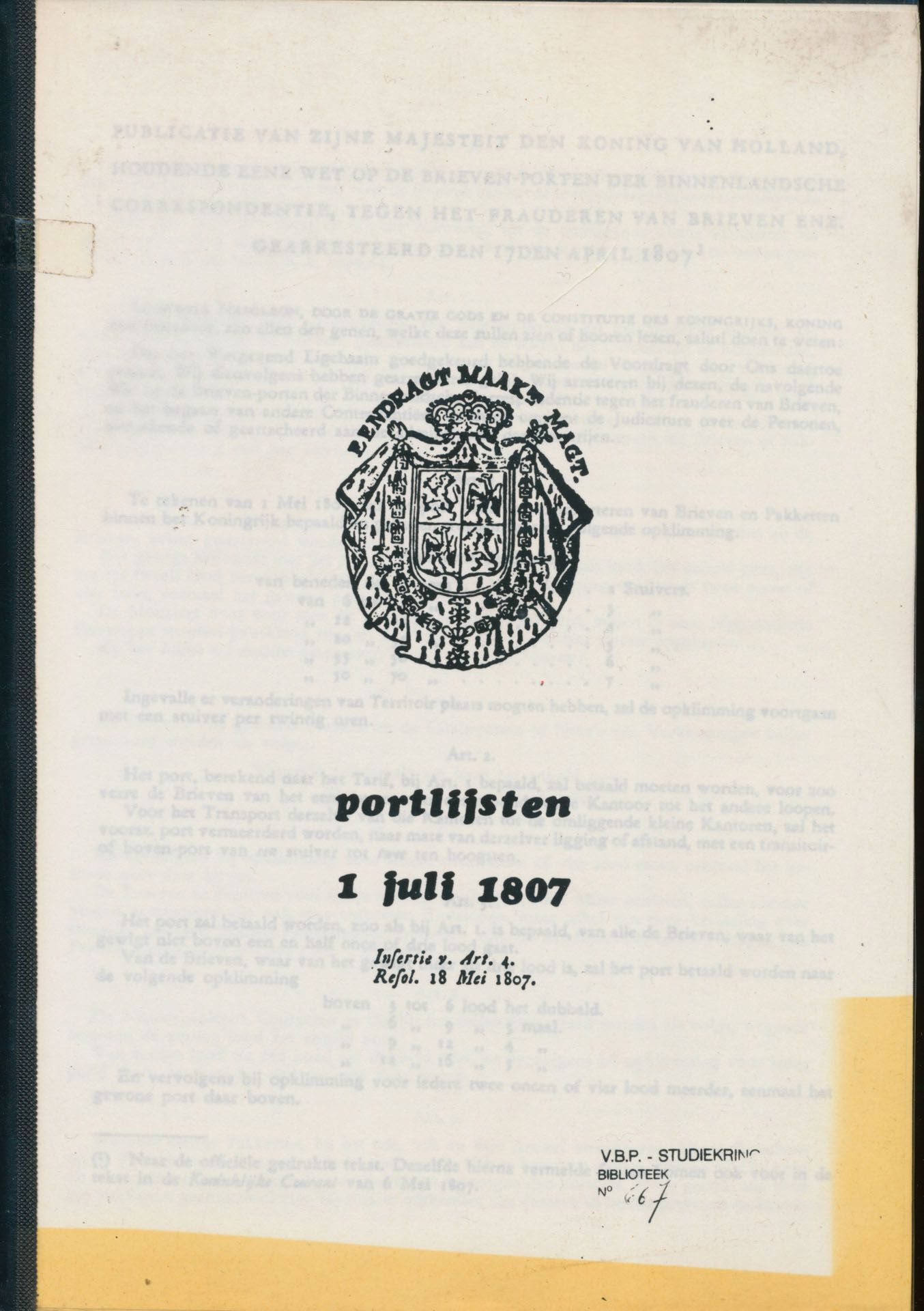 Samenstelling van 2 boeken ivm. portlijsten jaren 1807 en 1818; fotokopies; ingebonden/gelijmd; Nederlands