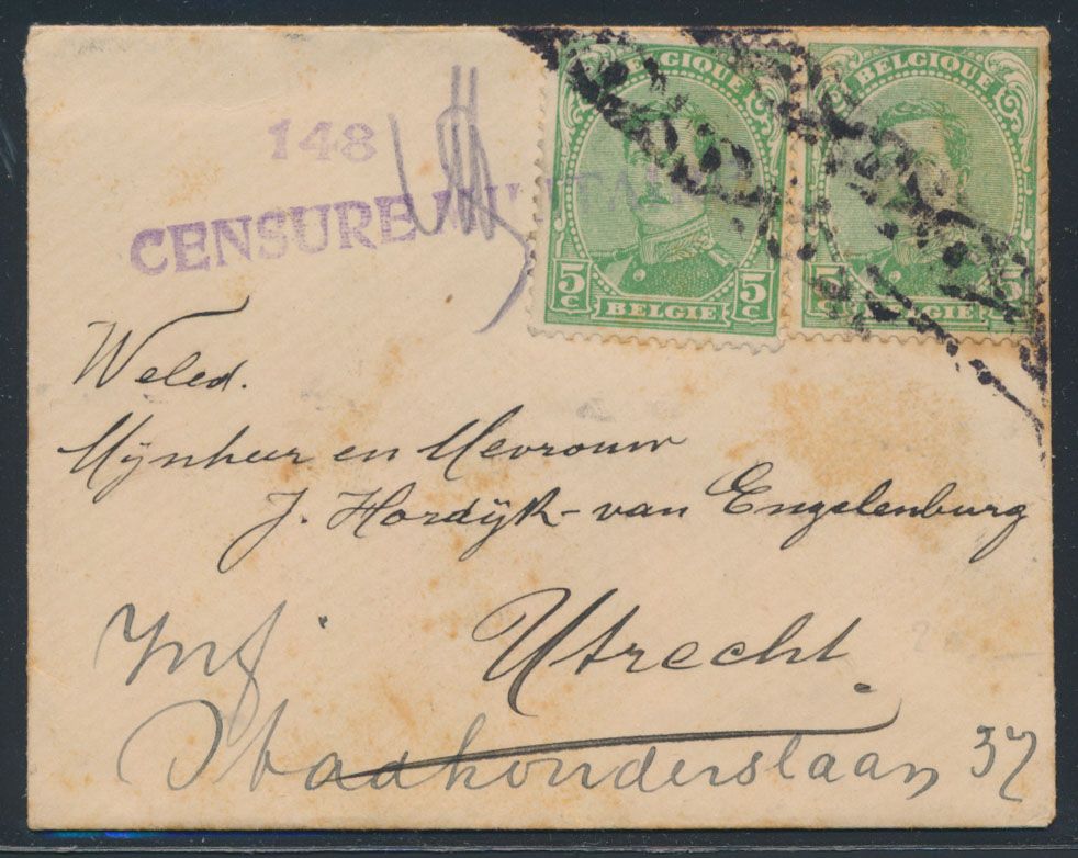 1919, 4 poststukken met lijnstempels 